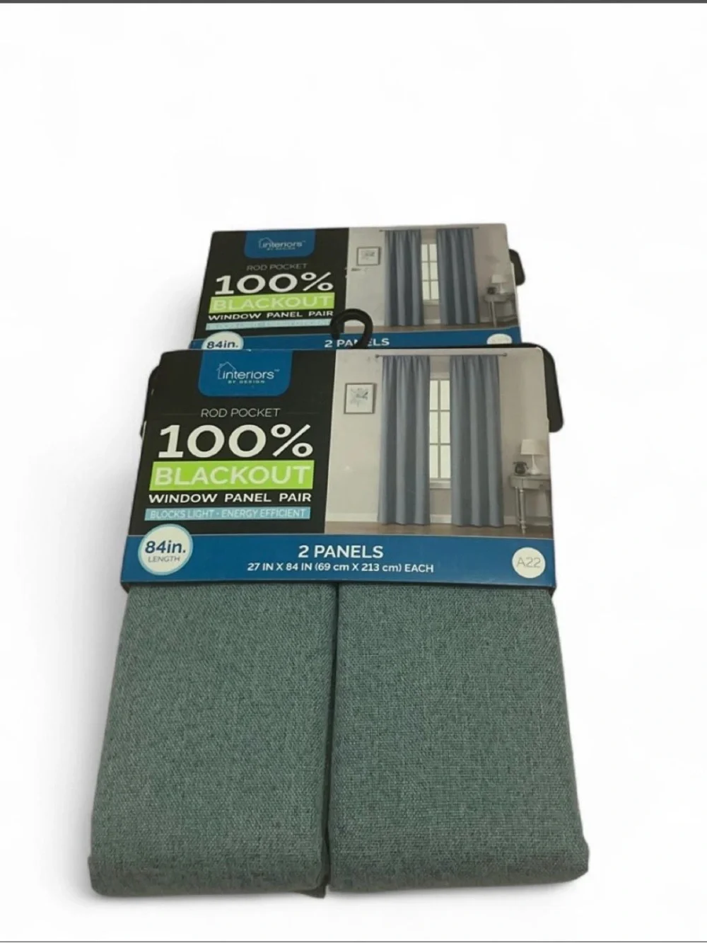 Two (2) sets of 100% Blackout Rod Pocket Window Panel Pair in Teal